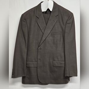 George Mens Suit 40 Waist 32 Inseam Taupe Brown Lapel Pleats Formal Business